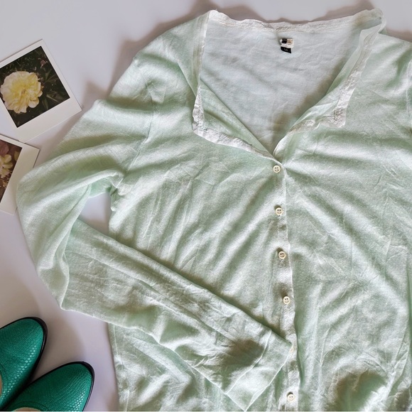 Rozae Nichols Mint Green Metallic Cardigan Sweater - Picture 2 of 9